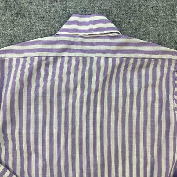 Vintage 70s Shirt Men Large 15.5 Purple Stripe Butterfly Collar Mod Made in USA - Picture 7 of 12